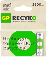 4x NABÍJACIE BATÉRIE AA R6 Ni-MH GP RECYKO 2600 mAh 1,2V