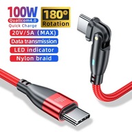 1,8M USB-C-USB-C KÁBEL 180° 100W 20/5A RÝCHLE NABÍJANIE