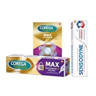 COREGA Max Set + Fixačný krém + Pasta SENSODYNE