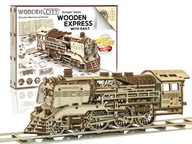 Lokomotíva - Drevený mechanický model 3D puzzle