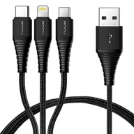 CABLE ROCK 3v1 LIGHTNING micro-USB USB-C 3A 120cm