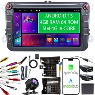 RÁDIO ANDROID 2DIN 4+64 GB LTE 4G VW PASSAT B6 B7 GOLF 5 V 6 VI ŠKODA SEAT