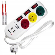 POWER STRIP 1,5m predlžovací kábel, USB spínače