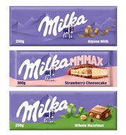 Sada mliečnej čokolády Milka, veľká, mix príchutí, 3 ks