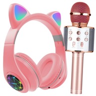 SLÚCHADLÁ PRE DETI MAČACIE UŠI RGB + KARAOKE BLUETOOTH MIKROFÓN