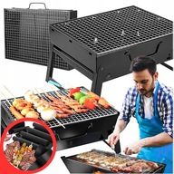 TURISTICKÝ GRIL SKLADACÍ PRENOSNÝ KUFOR NA UHLÍK KEMPING + 4 PODLOŽKY NA BBQ