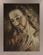 OBRAZ 45x35 JESUS ​​​​CHRIST FRAME LATTE SEPIA