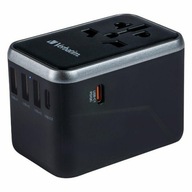 Cestovný adaptér Verbatim pre EÚ/Spojené kráľovstvo/USA 3xUSB-A/2xUSB-C PD 61W UTA-04 čierna/bla