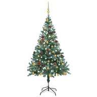 Umelý matný vianočný stromček s LED diódami, ozdobami a snehovými vločkami