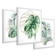 SET Zarámované obrazy plagáty listy monstera palmový zlatý triptych 43x99