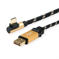 Kábel USB A-C, uhol 90° M/M, pozlátený, 3m