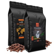 Kávové zrná 2x1kg Brazília Santos a Uganda 100% Arabica Čerstvo pražená