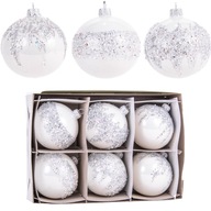 Decorated Glass Bauble Set MIX White Baubles s kryštálmi 8 cm 6 ks