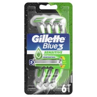 Gillette Blue 3 Sensitive jednorázový holiaci strojček pre mužov, 6 ks