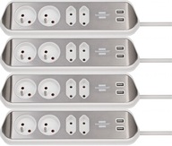 Brennenstuhl USB rohová napájacia lišta 2m 4 zásuvky + 2-USB 3.10A x4