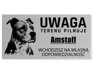 Plaketa 20x10 OBLASŤ JE SLEDOVANÁ Amstaff pozorný pes