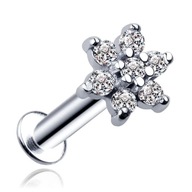 SILVER LABRET FLOWER 4 ZIRCONIA TITANIUM G23 1,2/6