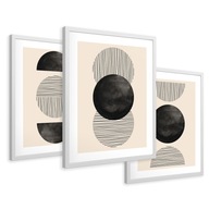 SET Zarámované obrazy plagáty geometrická grafika čierny triptych 43x99