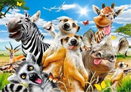 PUZZLE 500 PUZZLE AFRICKÉ ZVIERATÁ SELFIE SAFARI ZEBRA ŽIRAFA 9+ KOLEČKO