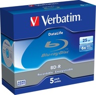 5 diskov Verbatim BD-R Blu-ray s kapacitou 25 GB v puzdrách JC