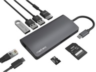 Multiportový adaptér NATEC FOWLER 2 HUB 3x USB-C 3.0, HDMI 4K, RJ45, MICRO SD