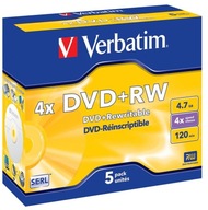 DVD+RW x4 Verbatim 4,7GB šperkovnica 5 ks.