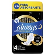 Always Ultra Secure Night (veľkosť 4) Hygienické vložky s krídelkami, 3x24 kusov