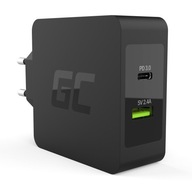 GREENCELL VÝKONNÁ SIEŤOVÁ NABÍJAČKA USB TYP C A USB 45W PD + USB-C 2M KÁBEL