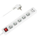 Elektrický predlžovací kábel 1,5m 5-zásuvka s vypínačom 2300W + 2x USB REBEL