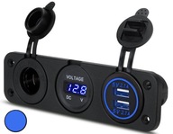 USB 4,2A+Voltmeter 6-30V+ZÁSUVKA ZAPAĽOVAČA MODRÁ